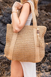 Izola Straw Carry All Tassel Tote - Stylish & Versatile, Totes, $ 51.95, A Moment Of Now™